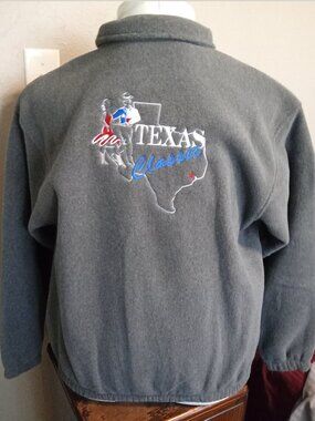 L Grey Vintage TX Classic Country Western Dance Event Embroidered Fleece Jacket